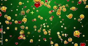 4K growing falling emojis and icons background with particle animation. Growing falling emojis and icons for all social media on a green background. Easy to use in any video. Stock Video