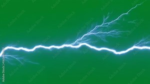 4K animation electric blue lightning striking green screen perfect thunderstorm element visual effects dramatic ather