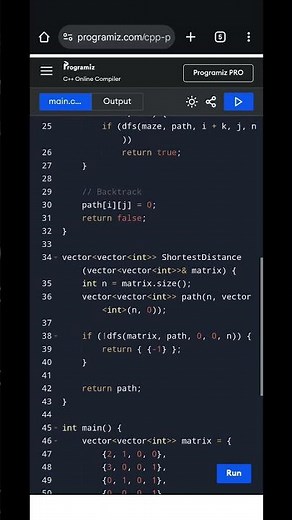 C++ Program to Solve Rat in a Maze with Jumps | Shortest Path with Forward-Down Preference