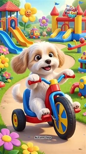 kutu ma kutu small dog riding a cycle 🏝🏖🌈#AiFunnToys #Cute3DWorld #3DArtAnimals #Cartoon #catdance