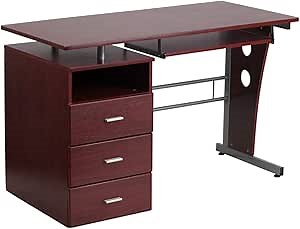 Amazon.com: Offex Mahogany Desk with Three Drawer Pedestal and Pull-Out Keyboard Tray : Home & Kitchen