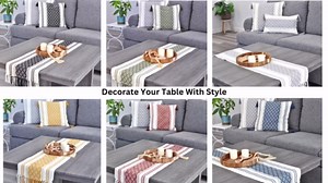 Boho Table Runner with Tassels 14 x 72 Inches, Mustard Yellow & Cream | Woven Washable Dresser Scarf and Topper for Bedroom | Farmhouse Entry Table Top Decor with Fringe
