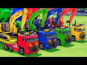 Garage with Colors - ALL VEHICLES WITH DOUBLE FLATBED TRAILER, POLICE CAR, VAN, SUV - FS22