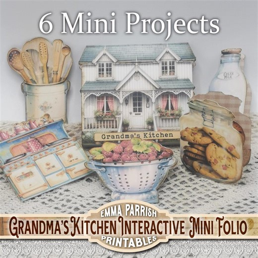 Grandma's Kitchen Mini Printable Folio, 6 Interactive Papercraft Projects, Junk Journal Kit, Cardmaking, Craft Gift, Cricut - Etsy