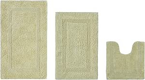 Better Trends Luxury 3 Piece Bathroom Rugs Set 100% Cotton Bath Rug Soft, Water Absorbent, Reversible, Machine Washable for Bathroom Decor Toilet Base Contour, Runner Mat Sage Lux Collection