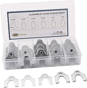 144 Pcs Auto Alignment Body Shims 1/16" 1/64" 1/32" 1/8", Alignment Shims Assortment Kit Set with Storage Box