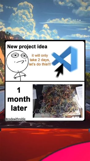 Code with Noble🇨🇦🇺🇲 on Instagram: "It’ll only take 2 days😎😅😆😂⏳ The eternal optimism of a dev with a new project idea. The harsh reality: 1 month later, still debugging.📅 We’ve all been there wildly underestimating how long something will take, then living in the code cave until it’s done. 😅💻 Follow @codewithnoble for more programming content like this ❤️🚀 . . #learntocode #career #programmingmemes #programminghumor #codingmemes #programming #coding #funny #meme #trending #comedy #mem