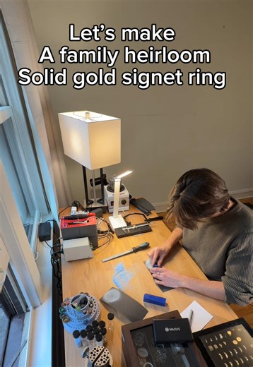 The simple but time consuming process of hand carving a signet ring. #DecoJewelry #handmade #smallbusiness #Signetrings #gold