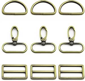15Pcs Metal Swivel Snaps Hooks with D Rings and Tri-Glides Slide Buckles for Key Lanyard Purse Bag Straps Dog Collars DIY Sewing Hardware Craft (1-1/2 inch,Brass)