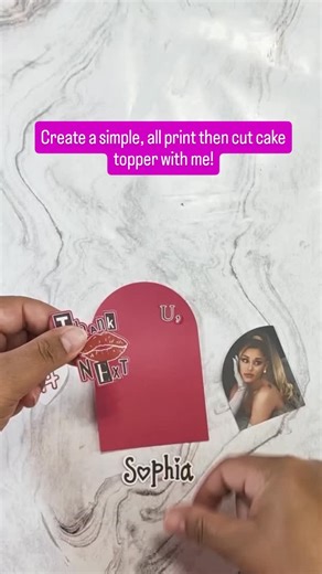 Cake toppers can be over the top with lots of layers and cuts but I have figured out that sometimes it can be as simple as just printing then cutting and layering those cuts. That's how I created this one for my baby, she's currently obsessed with @arianagrande and I just had to create a personalized cake topper for her 14th birthday. Don't ask me why the pic of the topper in the cake is so terrible, because I truly don't know lol Happy Crafting! #diy #happycrafting! #caketopper | DIY With Melis