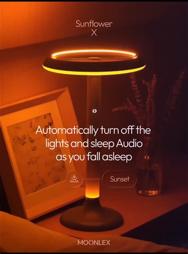 Sleepiness comes? No need to move. 😴 Lights dim automatically, sounds fade away. SunflowerX understands the moment you’re about to fall asleep — so you can just rest. 🚀 Soon to launch on Kickstarter — Sign up now! | Moonlex
