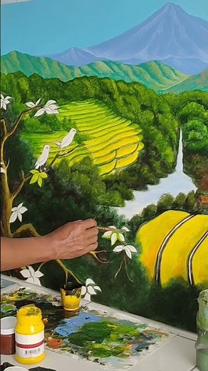 Melukis Pemandangan Alam || Scenery Painting#shortvideo