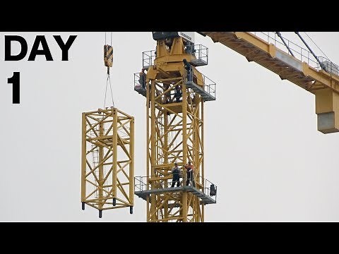 Tower crane disassembly Day 1 of 4: Removal of top segment