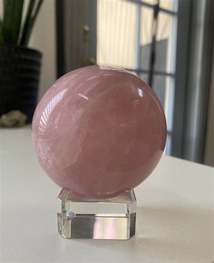 Rose Quartz Crystal Sphere on Glass Stand / Madagascar /#5