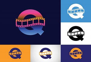 Initial Q monogram alphabet incorporated with film reel. Video and movie logo concept. Font emblem. Logo for the entertainment business and company identity
