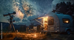 A mobile astronomy lab where students observe celestial events through telescopes,