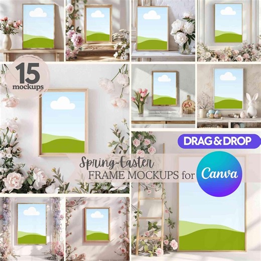 Spring Easter Frames Mockup Bundle for Canva (15 Mockups), Vertical Wall Art Mockup, Floral Easter Poster Frame Templates, Easy Drag & Drop - Etsy