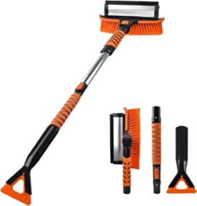 43" Ice Scraper and Extendable Snow Brush for Car Windshield with Foam Grip 2022 New 5 in 1 Sturdy 360° Pivoting Snow Removal Tool for Car SUV Truck