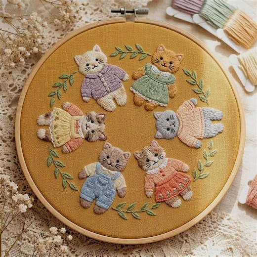 Kitten Wreath Embroidery Pattern, Baby Cats Hand Stitch Design, Hoop Art (digital Download) - Etsy