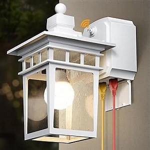 White Outdoor Porch Lights with GFCI Outlet,Dusk to Dawn Outdoor Lighting Work with Security Camera,Aluminum Exterior Outdoor Wall Lights Fixture,Waterproof Outside Lights for House,Bulb not Included