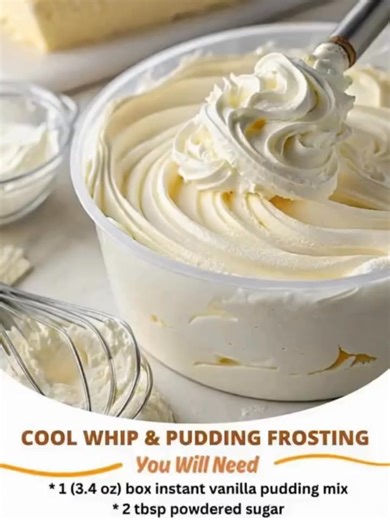 Cool Whip & Pudding Frosting—So Fluffy, So Easy, So Addictive! This dreamy frosting takes just minutes and tastes like a whipped cloud of vanilla heaven! Perfect for cakes, cupcakes, cookies… or just eating with a spoon (no judgment here ) | Tasty American Eats