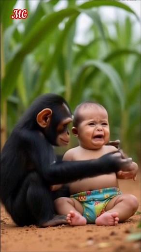 Chimpanzee Tries to Comfort Crying Baby #chimpanzee #baby #monkey #animals #wildlife #cute #adorable