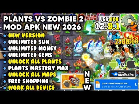 PLANTS VS ZOMBIES 2 MOD APK V12.9.1 - Unlimited Money, Gems, Sun & Unlock All Plants Max Level 2026
