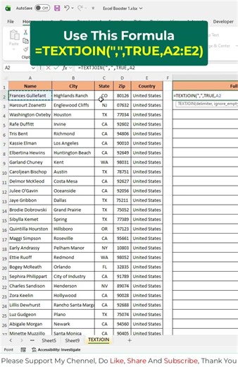 TEXTJOIN Function in Excel #excel #shorts #exceltips #exceltricks