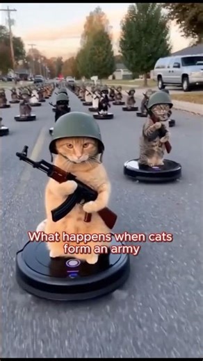 When Cats Become Soldiers (on a Roomba) 🤖🐾 #cats