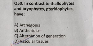 Question 50In contrast to thallophytes and bryophytes, pterido... | Filo