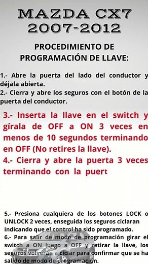 13 # Mazda CX7 2007 2012 Programación manual de llaves