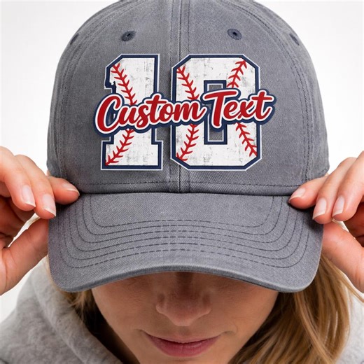 Custom Number Baseball Hat, Personalized Game Day Sports Cap, Custom Team Mascot Number Hat, Grey Washed Cotton Baseball Mom Gift - Etsy