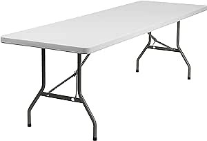 Flash Furniture Elon 8' Rectangular All-Occasion Plastic Folding Event Table, Foldable Portable Banquet Table for Indoor/Outdoor Events, White