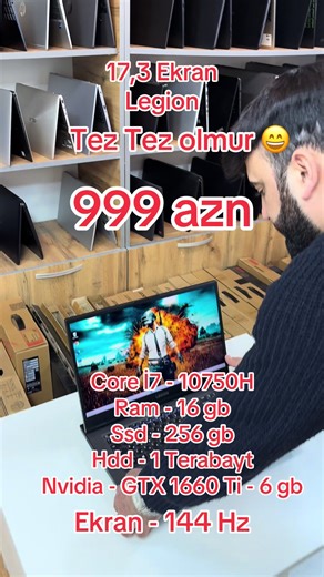 İntel Core İ7 - 10750H Ram - 16 gb Ssd - 256 gb Hdd - 1 Terabayt Ekran - 17.3 Full HD 144 Hz Nvidia - Rtx 1660 Ti - 6 gb Legion model, təzə kimidir. Tam sağlam batareya. Yazılı 6 ay zəmanət. Ünvan 28 Mall ın aşağı çıxışı ilə üzbəüz Güvən Computers. #laptop #legion #lenovo #gaming #notebook