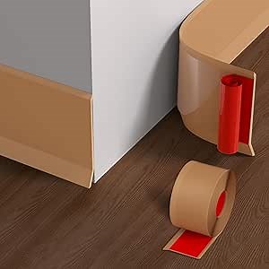 Flexible Baseboard Molding Trim, 4 Inch x 40 Feet Vinyl Wall Base with 10% Wider Self-Adhesive Tape, Peel and Stick Cove Base, Rubber Wall Base Baseboard Trim for Garage, Living Room,Bathrooms, Brown