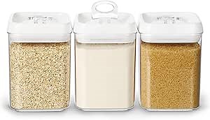 Felli Flip Tite Storage Container with Built-In Spoon & Airtight Lid 5” Large-M Ring Flip Top, Stackable Acrylic Canister for Sugar Flour Powder, Kitchen Pantry Organizer (1.8qt) - 2 spoons only