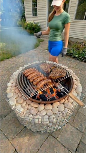 Create your Own Stunning Backyard BBQ Fire Pit with just an Old Metal Ring and Some Stones#BBQLovers
