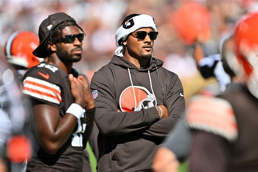 "He’s just pointing out which massage parlors to go": NFL fans react as Shedeur Sanders gets tutored by Deshaun Watson during Browns vs. Raiders game