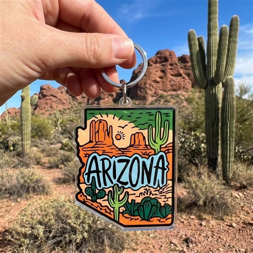 Arizona State Keychain, Desert Landscape Souvenir Bag Charm - Etsy
