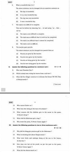 3rd language English , SSLC karnataka board Exams MQP-1