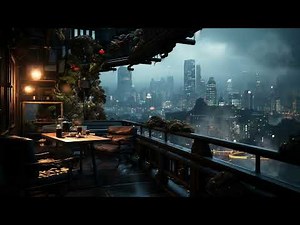 Cyberpunk Futuristic Cityscape & Rain. Sci-Fi Ambiance for Sleep, Study, Relaxation