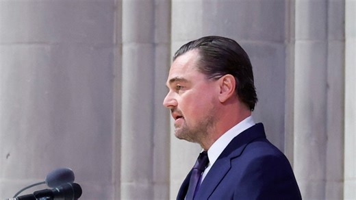 Leonardo DiCaprio speaks at Jane Goodall's funeral