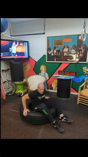 Repurposed tires to build muscle. #jimsgym #sustainableliving #bellsforrecovery | Jim Steffen