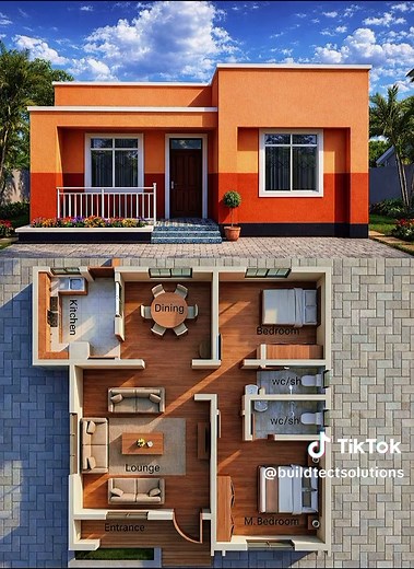 Modern 2 Bedroom Hidden Roof House Plans