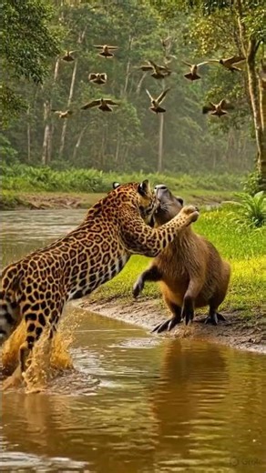 Jaguar Ambush in Amazon River 🐆 | Deadly Jungle Predator #wildlife #nature #wildanimals