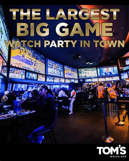 Watch the Big Game at Tom’s Watch Bar February 8th 2026 Premium Bar Package COMPLIMENTARY BIG GAME MENU YOUR PICK OF APPETIZER and ENTREE PRIZES & GIVEAWAYS HALFTIME SHOW & DJ 360 Degree Viewing and HD Sound Premium bar package, one appetizer and one | Tom's Watch Bar - Houston