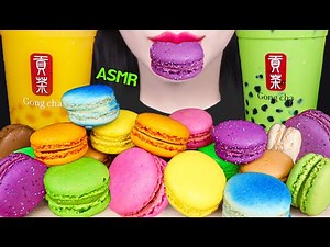 ASMR MANGO BUBBLE TEA, GREEN TEA, RAINBOW MACARON 망고 버블티, 그린티, 무지개 마카롱 먹방 EATING SOUNDS