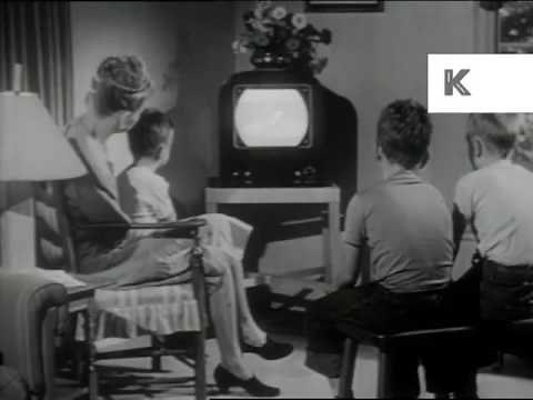 1940s 1950s, USA, Mum and Children Watching TV