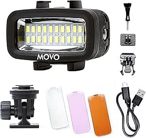 Movo LED-WP Underwater High-Power Rechargeable LED Video Light with Action Camera and Shoe Mounts, Compatible with GoPro, DSLR - Perfect for Vlogging, Traveling, Scuba Diving, Snorkel, Surfing, Sport