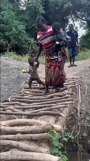 The tribal people have made a wooden bridge